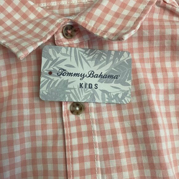 Tommy Bahama Kids Boys Pink White Gingham Button Shirt XL 14 NWT - Picture 3 of 12